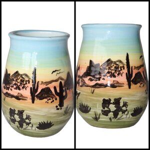 Porcelain ceramic vase Arizona desert handmade colorful sunset cactus silhouette